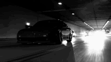 night time driving car black and white