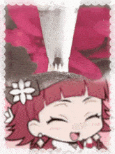 a cartoon of a girl with a flower in her hair is smiling