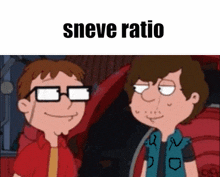 two cartoon characters standing next to each other with the words " sneve ratio " written above them