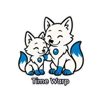a sticker of two foxes with the words time warp on the bottom