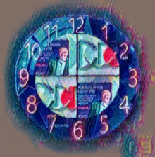a colorful clock with the hands on the numbers 1 and 12