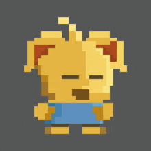 a pixel art of a dog with a blue shirt