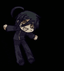 a drawing of a person standing on a black background with their arms outstretched .