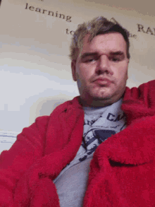 selfie shaky look around red jacket