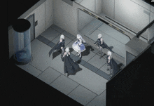 a group of women are standing in a room with a sign that says ' a ' on it