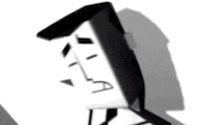 a black and white cartoon character is standing in front of a white background .