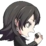 a pixel art drawing of a girl holding a microphone in her mouth .