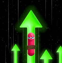 a green arrow with a red capsule tied to it