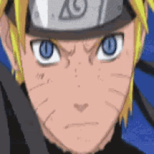 a close up of naruto 's face wearing a headband with the number 19 on it