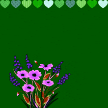 a green background with purple flowers and hearts and the words " allah "