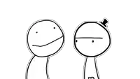 a black and white drawing of two cartoon characters with the words blah blah written above them
