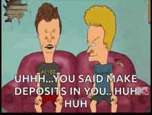 two cartoon characters are sitting on a couch and one of them is wearing a black shirt that says ac dc