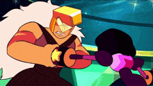 a cartoon character with a yellow square on her head