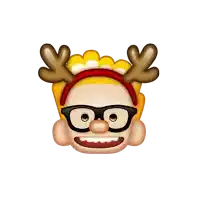 a cartoon character wearing glasses and a headband with reindeer antlers