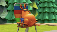 a cartoon kangaroo is sitting in a chair with a drink