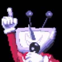 a pixel art drawing of a robot giving a thumbs up .