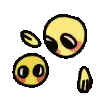 a pixel art drawing of a yellow smiley face with black eyes on a white background .