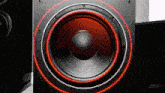 a close up of a subwoofer speaker with a red ring around it