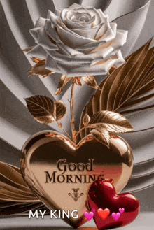 a picture of a rose and hearts with the words " good morning my king "