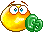 a pixel art smiley face is holding a dollar sign .