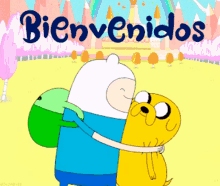 finn and jake from adventure time hug each other