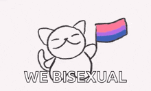 a cartoon cat is holding a bisexual flag and saying `` we bisexual '' .