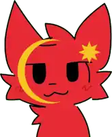 a red cat with a yellow star and a crescent moon
