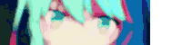 a close up of a girl 's face with blue and pink hair and blue eyes .