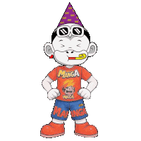 a cartoon character wearing a shirt that says manga on it