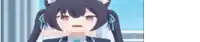 a close up of a anime girl with cat ears and pigtails .