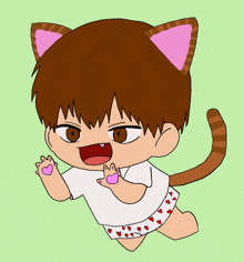 a cartoon drawing of a child with cat ears and paws