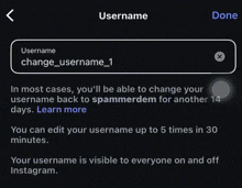 a screenshot of a username change page