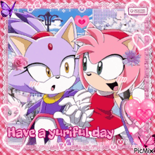 a picture of blaze and amy from sonic the hedgehog holding hands