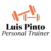 a logo for luis pinto personal trainer shows a dumbbell