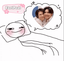 a drawing of a person laying on a bed with a speech bubble that says " fort peat "