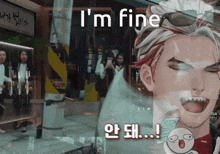 a man with sunglasses says i 'm fine in front of a mirror