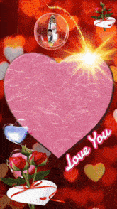 a pink heart with the words love you on the bottom