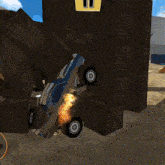 a car is driving through a maze of wooden boxes