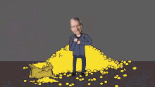 a cartoon drawing of tim cook standing on a pile of gold