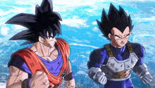goku and vegeta are standing next to each other in a cartoon