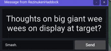 a message from rezinukenhaddock asks for thoughts on big giant wee wees on display at target