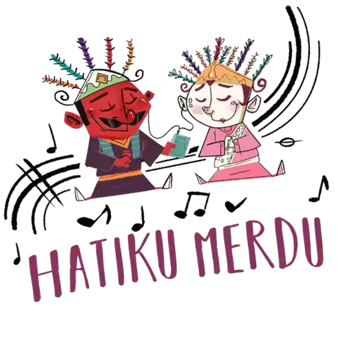 Couple Listens To Music With Caption "My Heart'S Fluttering" In Indonesian Sticker - Ondel Ondel In Love Hatiku Merdu Romantic Stickers