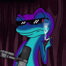 a lizard wearing sunglasses is smoking a cigarette