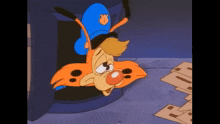 a cartoon character is looking out of a hole in a wall