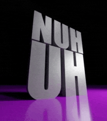 a 3d rendering of the word nuh uh on a purple background