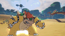 a cartoon drawing of bowser in a video game scene