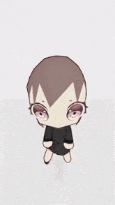 a cartoon character with big eyes and a black dress on