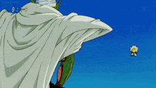piccolo from dragon ball z is flying through the air with a flower in the foreground