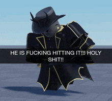 a picture of a cartoon character with the words he is fucking hitting it holy shit