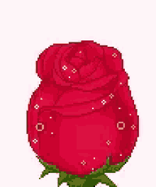 a pixel art of a cartoon character holding a red rose with a flower in its hair .